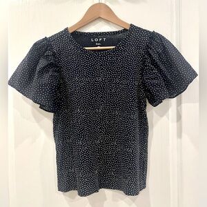 ❗️SOLD❗️Loft Polka Dot flutter Sleeve Linen Blouse